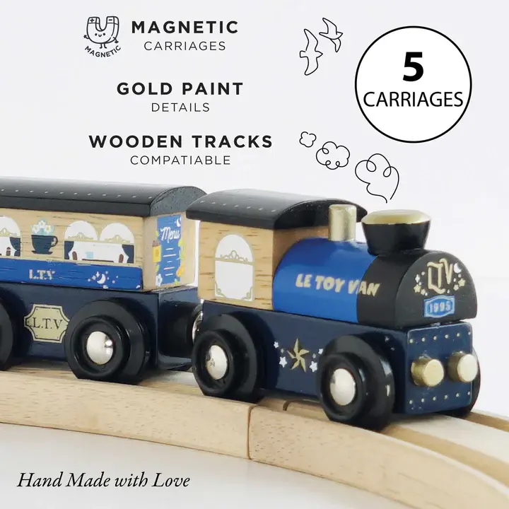 Thumbnail: Le Toy Van Twilight Wooden Toy Train and Carriages on wooden tracks