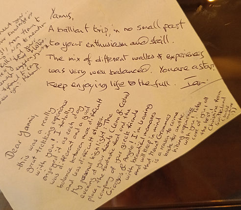 Handwritten positive reviews from  GrEco Hiking guests