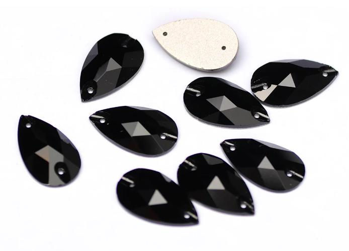 JET BLACK RESIN SEW ON/GLUE ON TEARDROP RHINESTONE