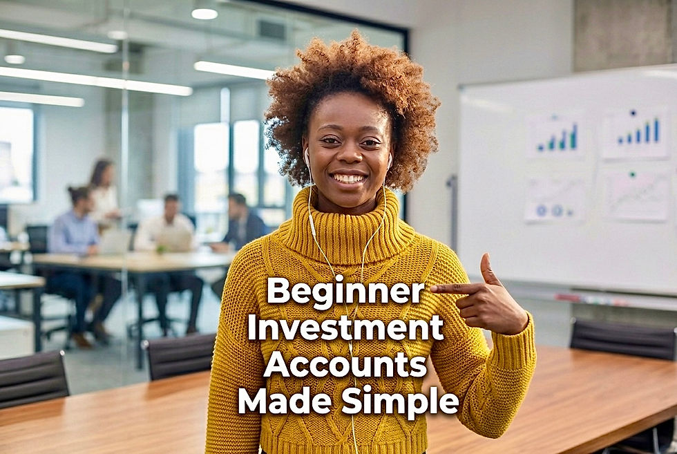 A beautiful lady pointing at Beginners investment account made simple