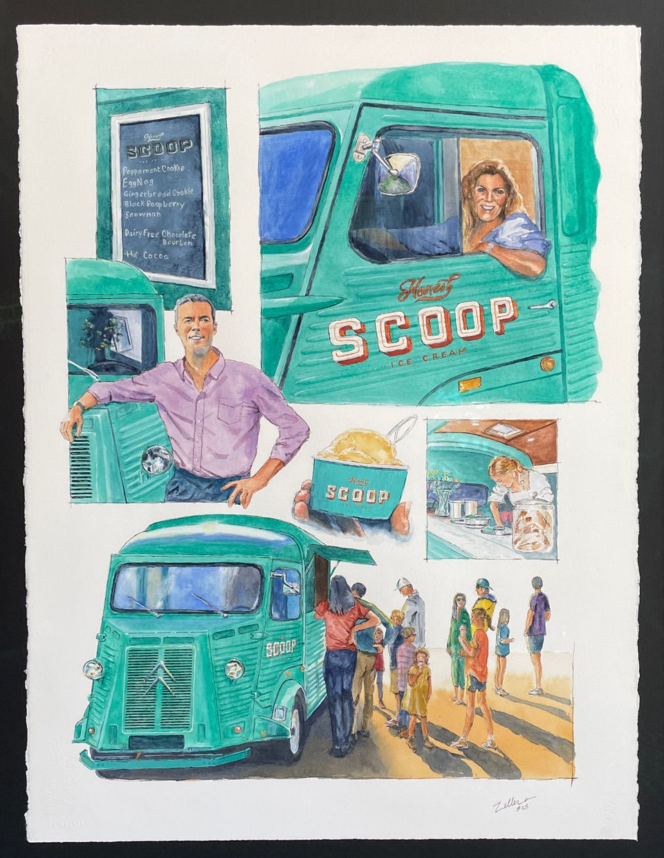Honest Scoop Ice Cream truck watercolor by Mike Zeller