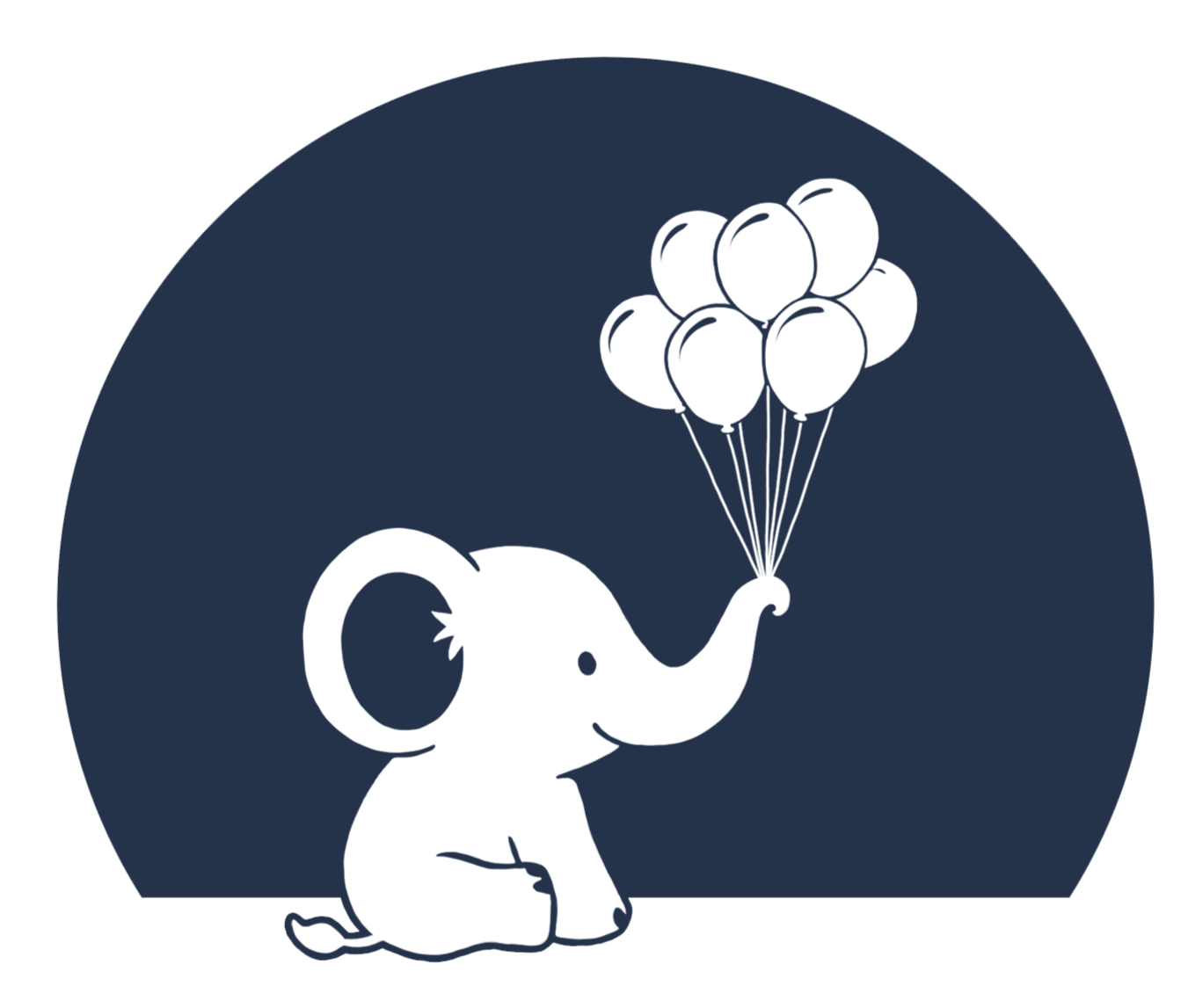 Logo von Little Dreamers mit einem kleinen Elefanten, der ein paar Ballons in der Hand hält