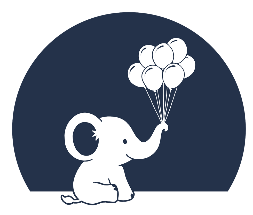 Logo von Little Dreamers mit einem kleinen Elefanten, der ein paar Ballons in der Hand hält