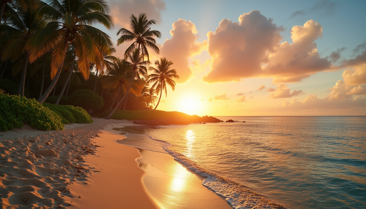 High angle view of a serene beach sunset in Honolulu, Hawaii
