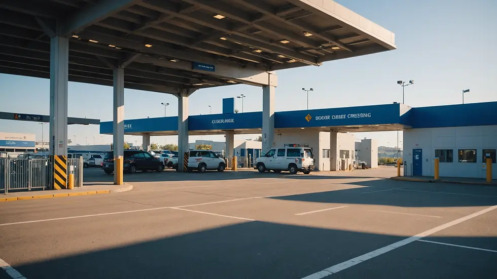Eye-level view of a border crossing facility