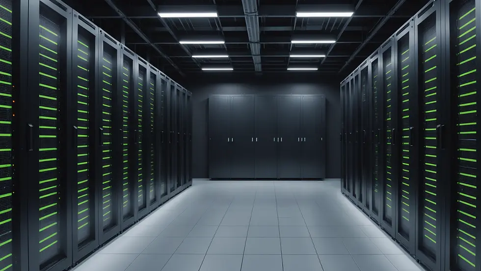 Eye-level view of a modern data center with server racks