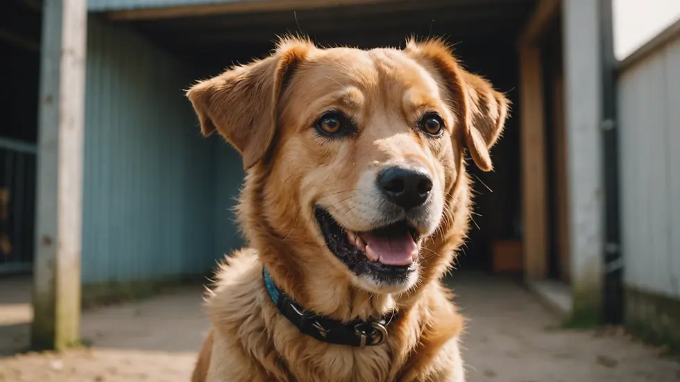 Close-up view of a shelter dog happily wagging its tail