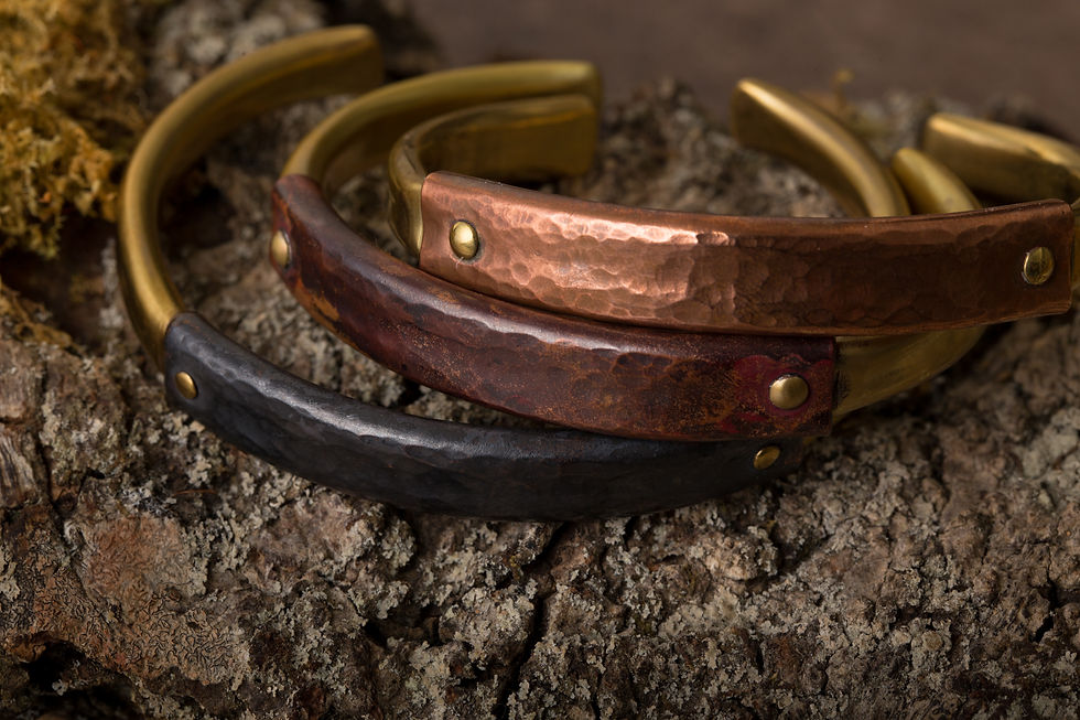 縮圖：牛皮褐 雙色鉚釘銅手環 Riveting Bangle