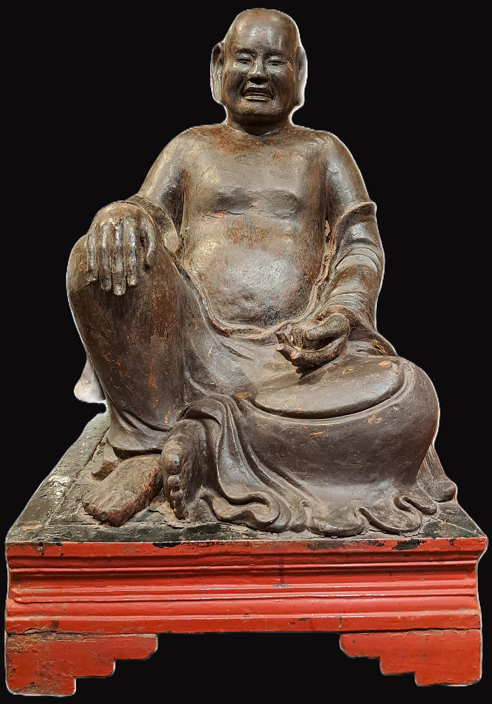 VIETNAMESE WOODEN SEATED HAPPY BUDDHA,18th CENTURY,NGUYEN DYNASTY.