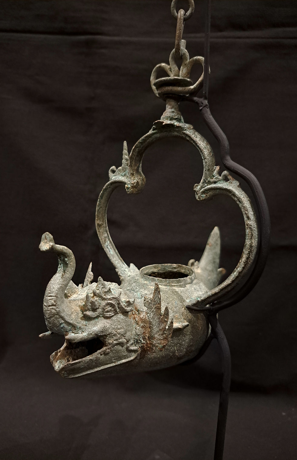 Thumbnail: INDONESIAN BRONZE OIL-LAMP MAKARA ELEPHANT HEAD WITH FISH TAIL,9th-10th CENTURY.