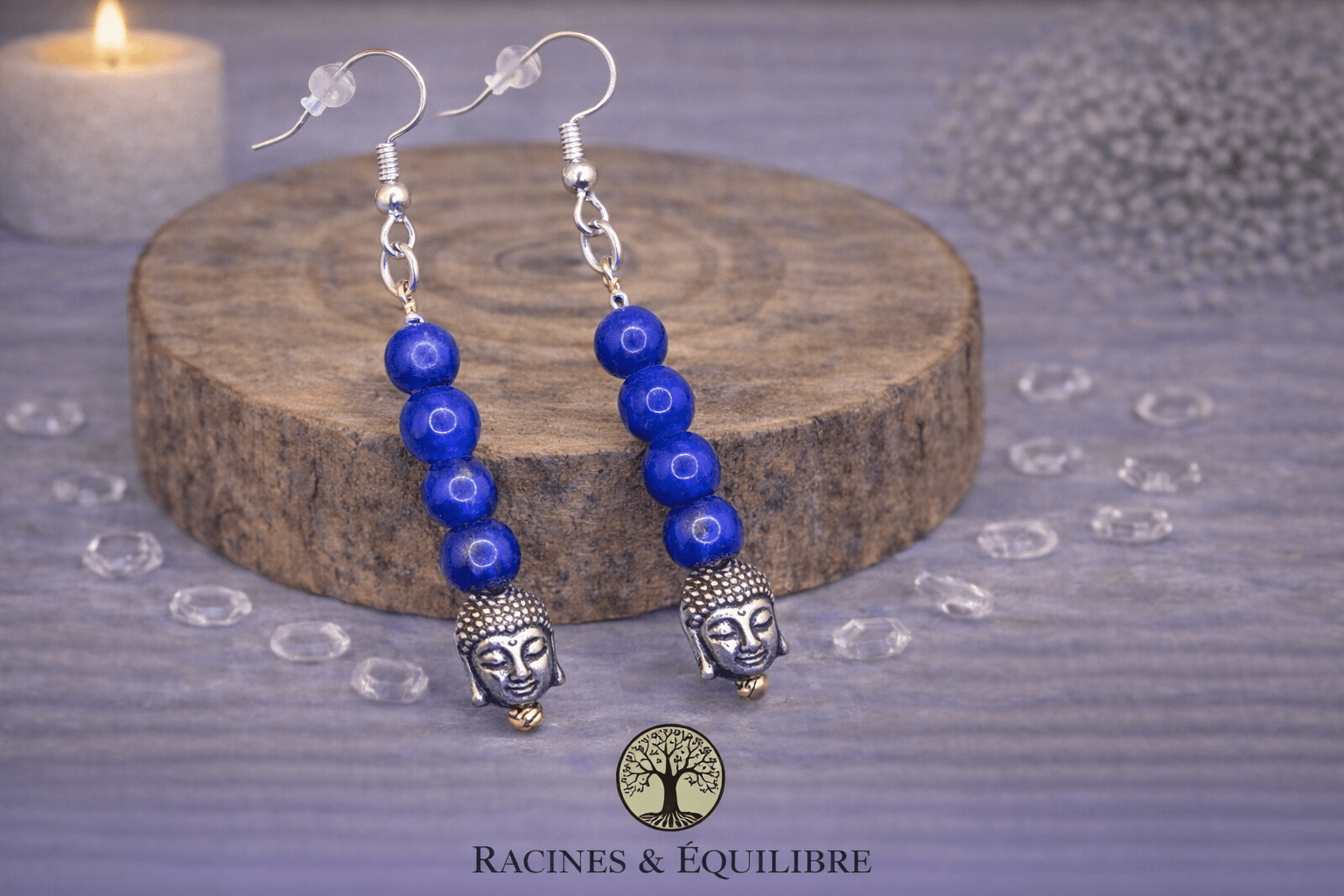 Boucles d'oreilles en lapislazuli et boudha