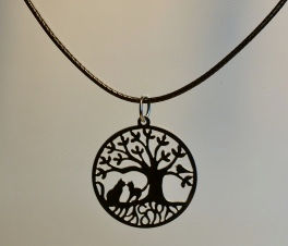 Miniature : Collier petit arbre de vie et chats,  inox