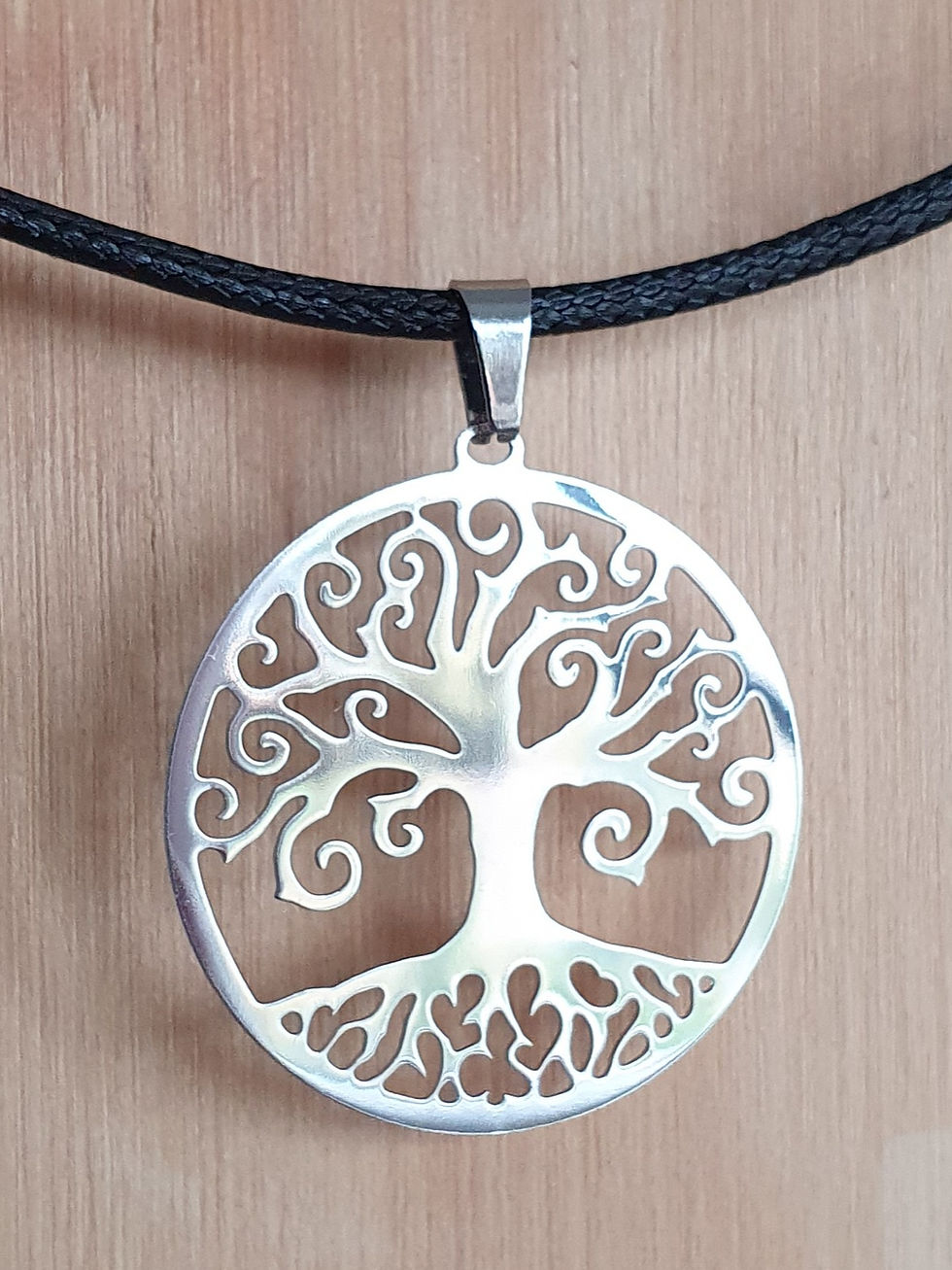 Miniature : Collier arbre de vie spirales, inox.
