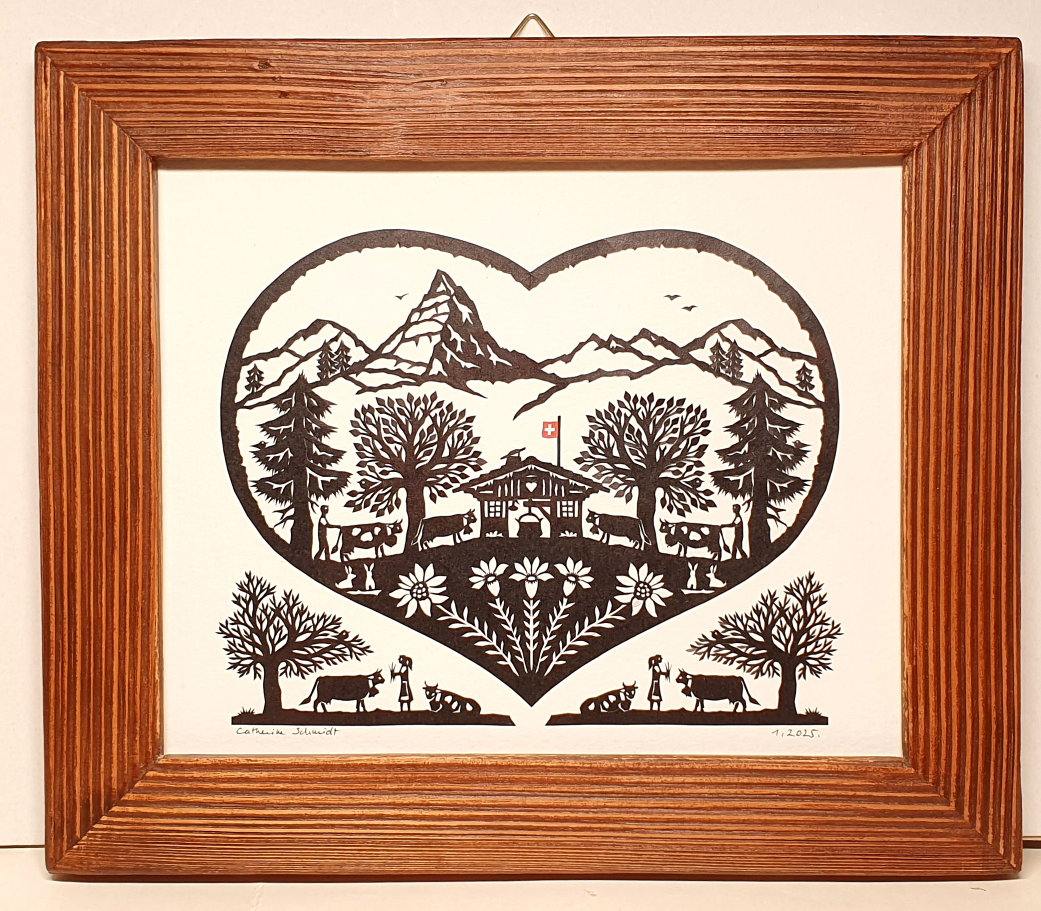 poya coeur, cadre bois ancien, 21.5 x 25 cm