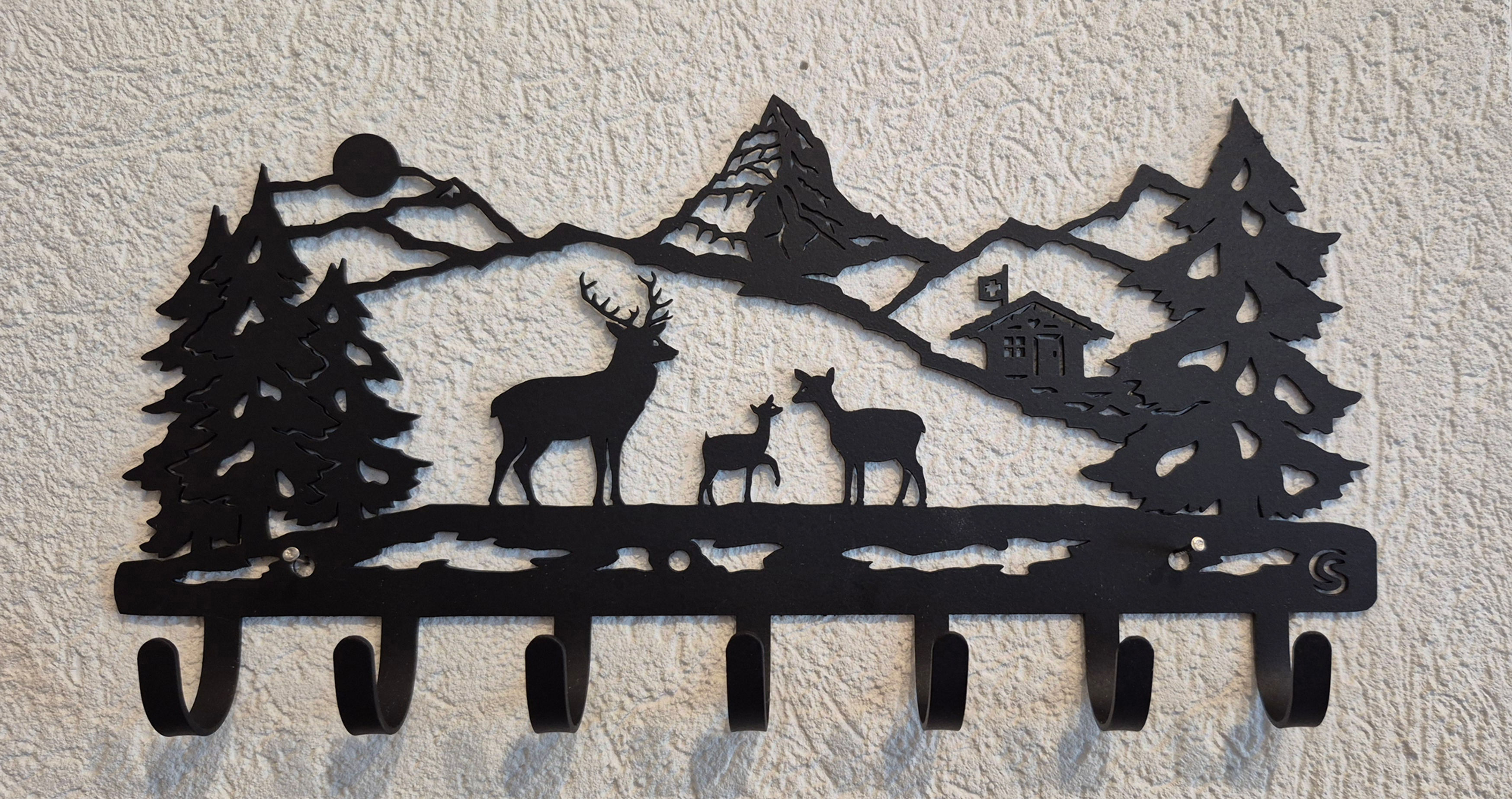 Support à clés  "cerfs et Cervin", métal, 12 x 24 x 2.5 cm