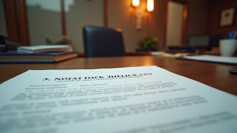 Eye-level view of a notary public office desk with official documents