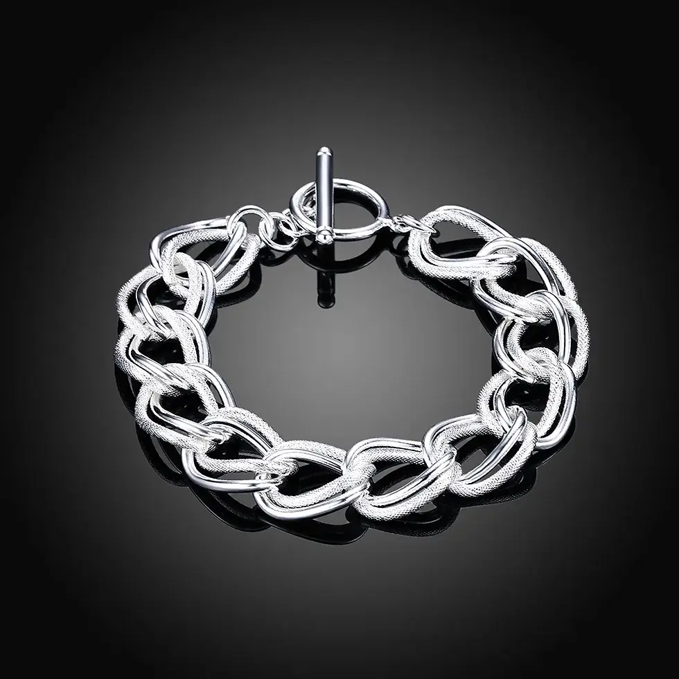 Thumbnail: Fine Noble Solid 925 Sterling Silver Chain Bracelet for Women & Men – Elegant Ch