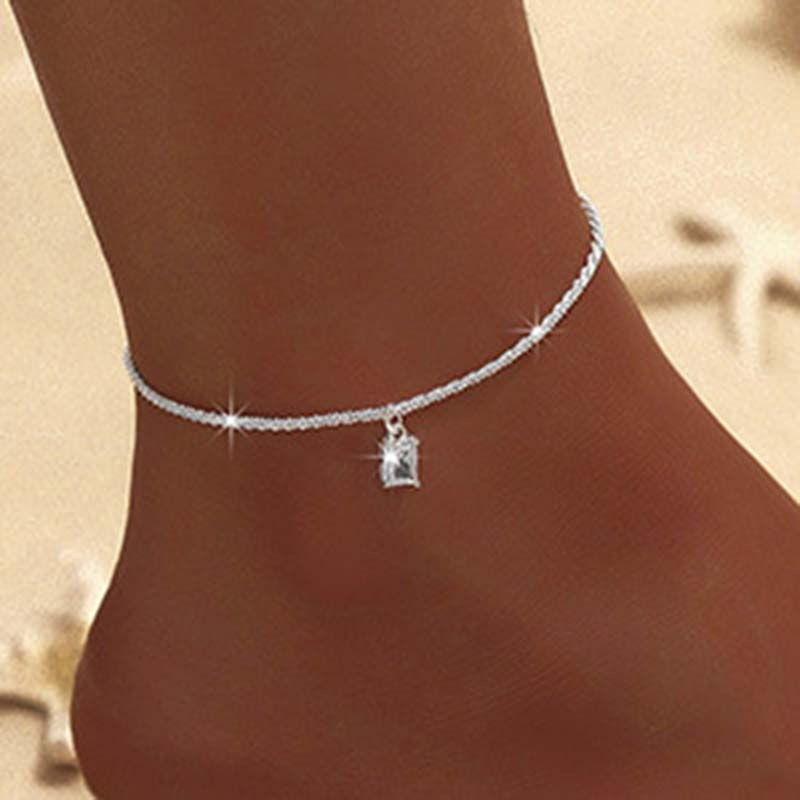Thumbnail: Delicate Double-Layer Anklet with Zircon Heart & Cross Pendants