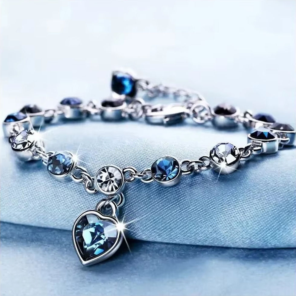 Thumbnail: Elegant Silver-Tone Lucky Bracelet for Women with Blue Crystal Heart Charm