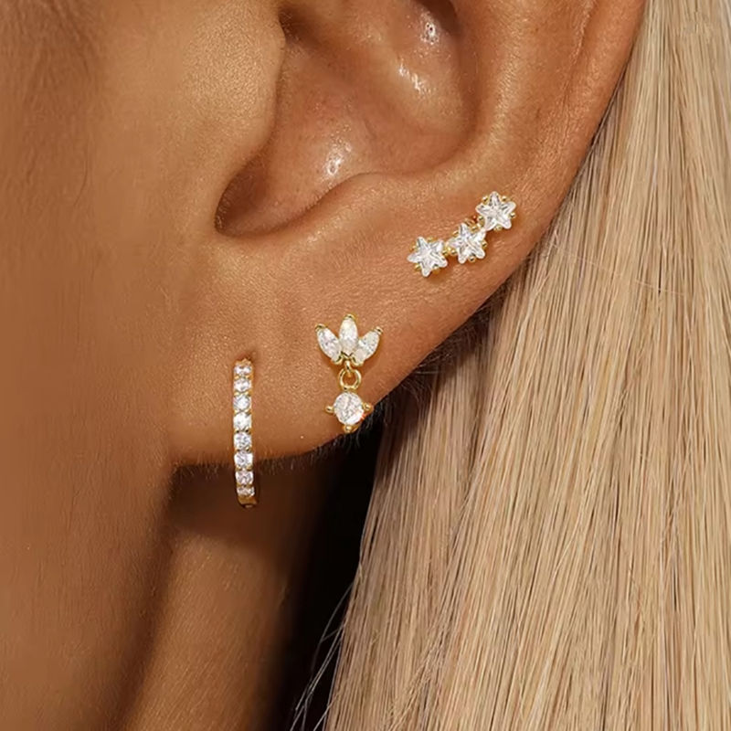 Luxury 3-Piece Star Zircon Piercing Set