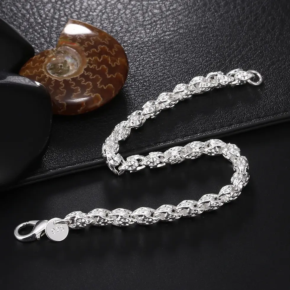 Thumbnail: Fine Noble Solid 925 Sterling Silver Chain Bracelet for Women & Men – Elegant Ch