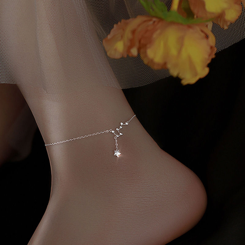 Thumbnail: Elegant 925 Sterling Silver Anklet with Dazzling Geometric Clear CZ Design