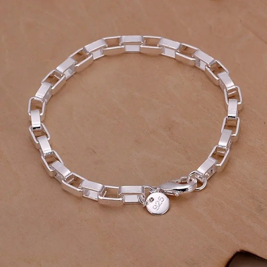 Thumbnail: Fine Noble Solid 925 Sterling Silver Chain Bracelet for Women & Men – Elegant Ch