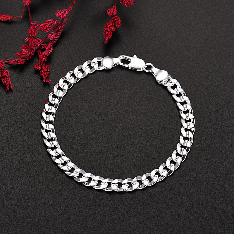 Thumbnail: Fine Noble Solid 925 Sterling Silver Chain Bracelet for Women & Men – Elegant Ch