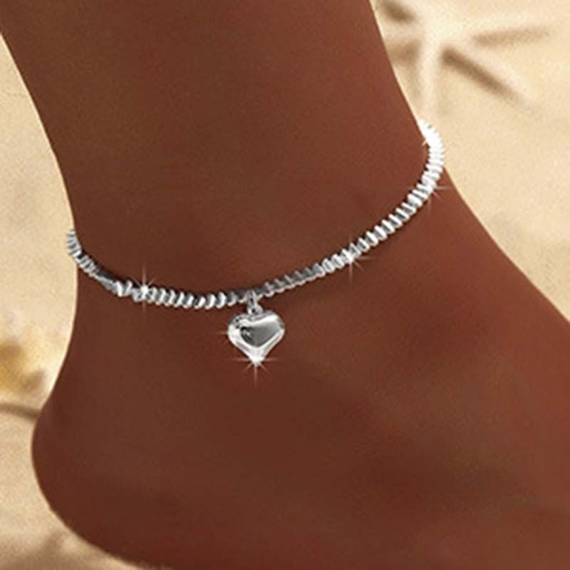 Thumbnail: Delicate Double-Layer Anklet with Zircon Heart & Cross Pendants