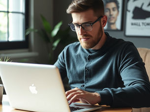 Man logging into his computer.