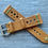 Thumbnail: Light Brown Horween Leather Racing watch strap GREEN Stitch