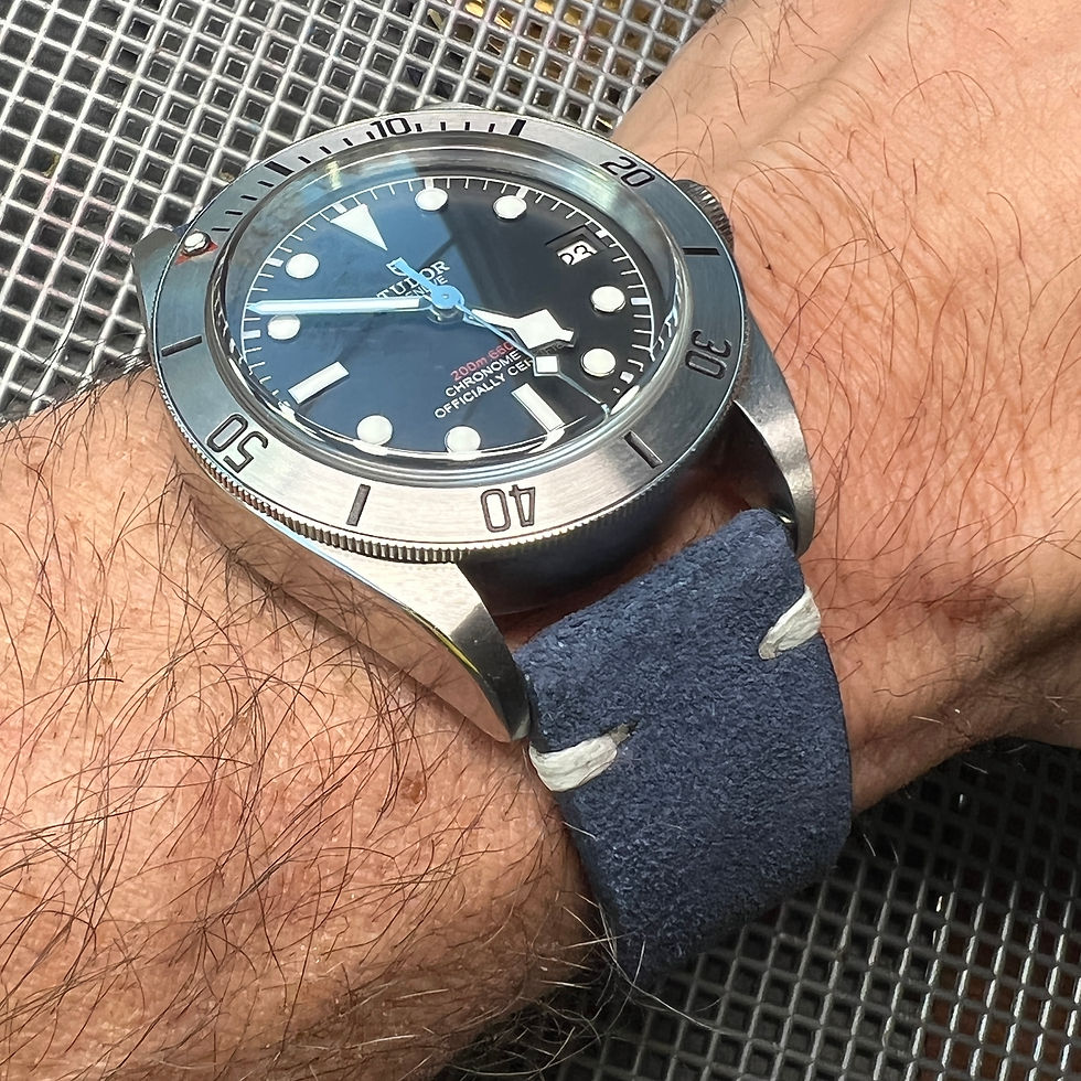 Thumbnail: NAVY BLUE Suede Leather Watch Strap Band WHITE stitch
