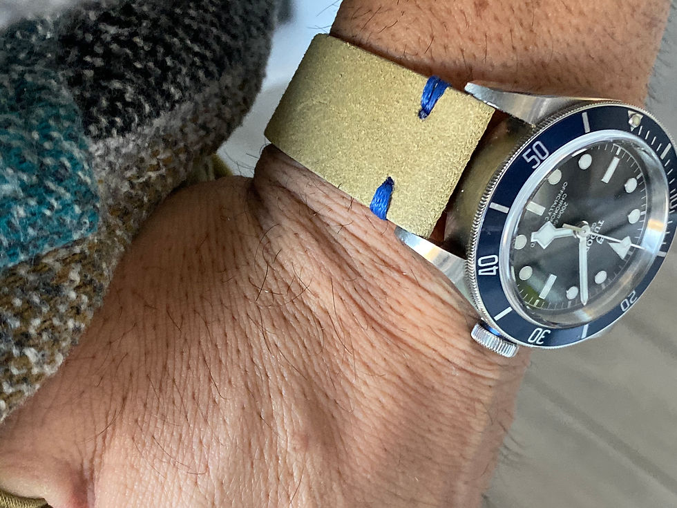 Thumbnail: TAN Suede Vintage Leather strap band BLUE stitch