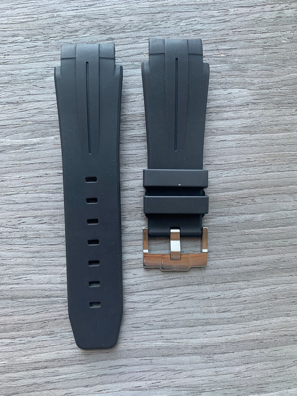 Thumbnail: 21mm Black Vulcanized Flared Rolex Rubber Strap BLACK stripe DeepSea