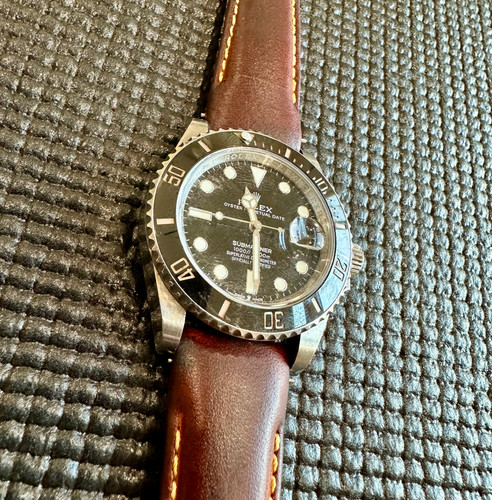 21mm DARK BROWN Leather curved Strap 41mm Rolex Submariner 42mm