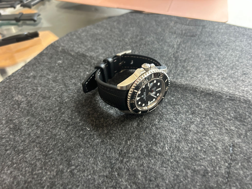 Thumbnail: 22mm BLACK Rubber Sailcloth BLACK/RED Stitch Rolex Sea-Dweller