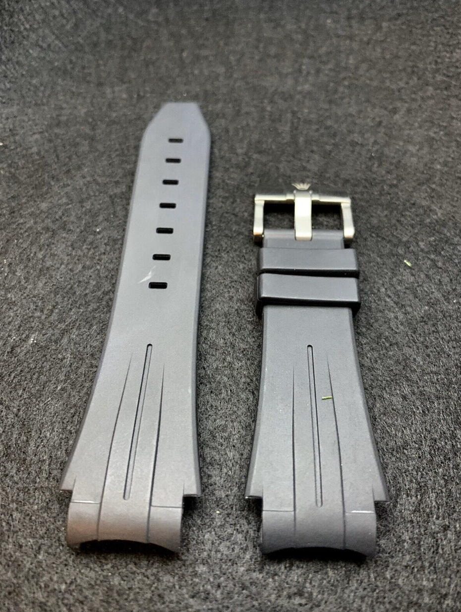 Thumbnail: 20mm BLACK Flared Vulcanized Rubber Strap For Rolex Ceramic Watches BLACK stripe