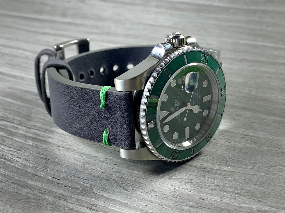 Thumbnail: Dark Gray Crazy Horse Vintage Leather strap GREEN stitching