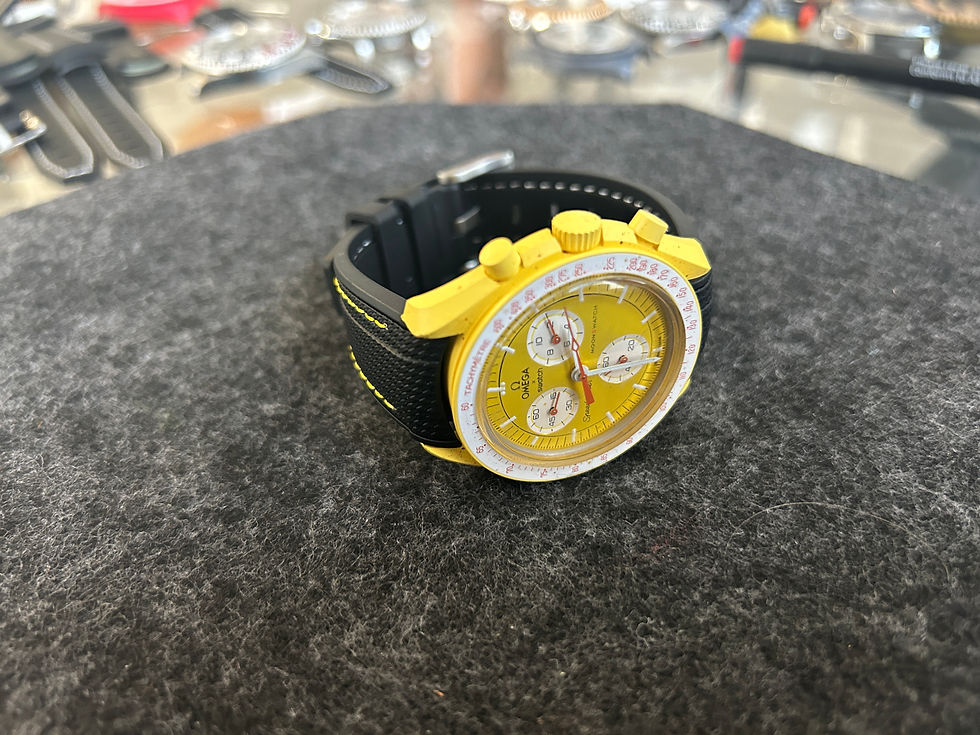 Thumbnail: 20mm BLACK Rubber Sailcloth YELLOW stripe "Mission to the Sun" Moonswatch