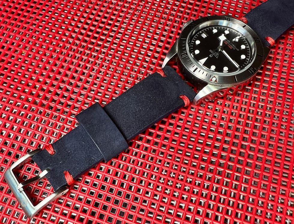Thumbnail:  NAVY BLUE Nubuck Leather Watch Strap Band RED stitch