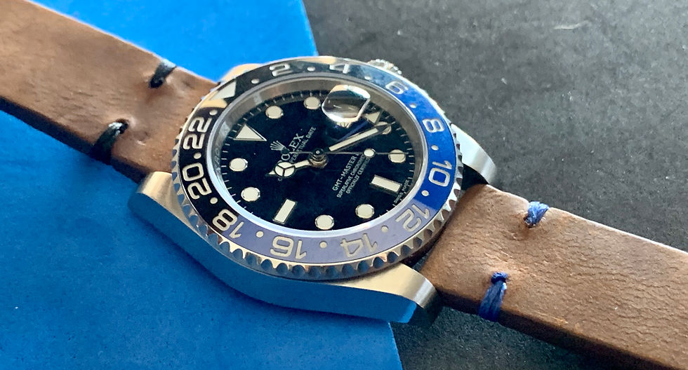 Thumbnail: Brown Crazy Horse Leather watch strap (GMT) stitch 