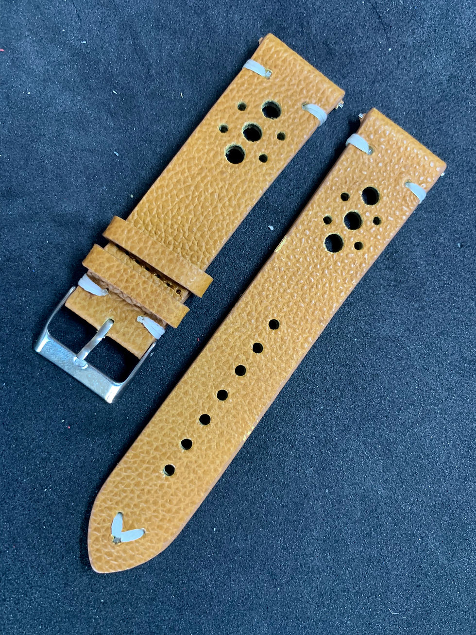 Thumbnail: Light BROWN Horween Vintage Rally (racing) Leather strap WHITE stitching