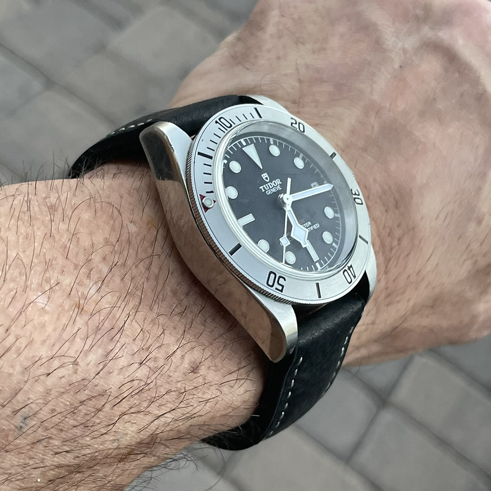 Thumbnail: Waterproof BLACK Top Grain leather and Rubber swim WHITE Stitchstrap
