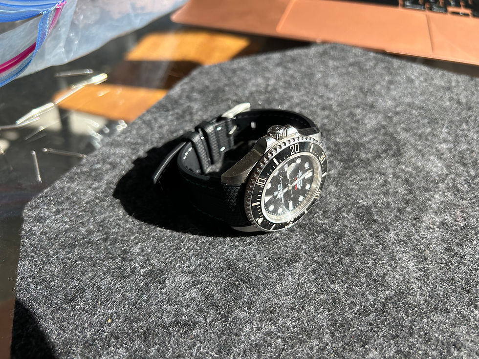 Thumbnail: 22mm BLACK Rubber Sailcloth TEAL Stitch Rolex Sea-Dweller