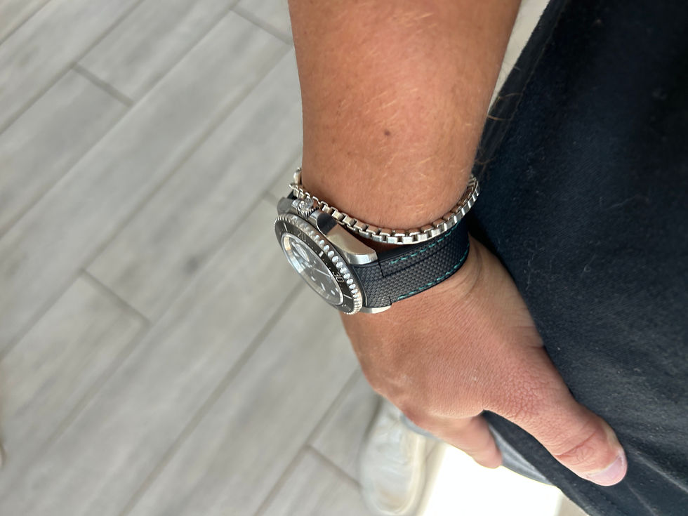 Thumbnail: 22mm BLACK Rubber Sailcloth TEAL Stitch Rolex Sea-Dweller
