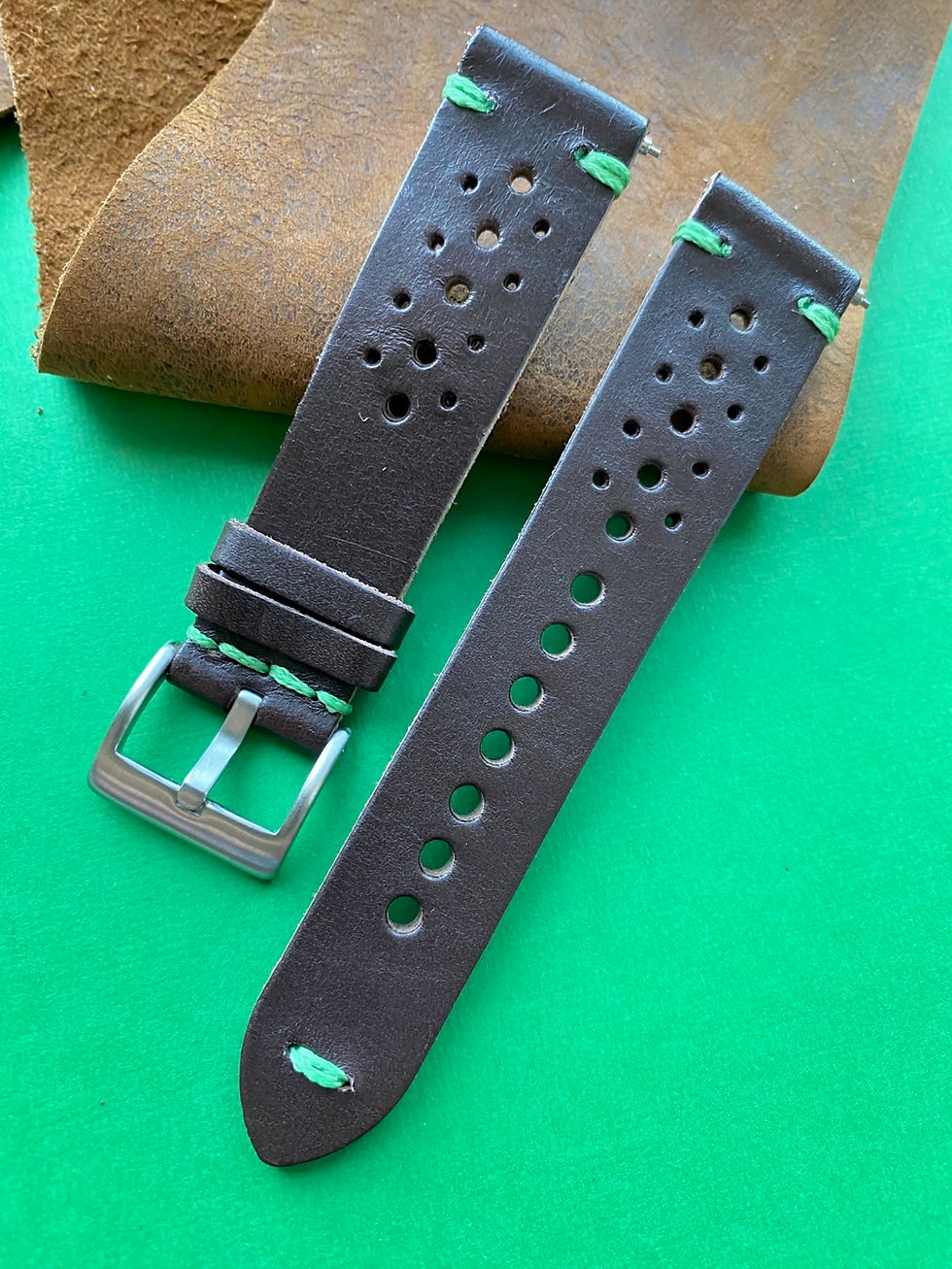 Thumbnail: DARK BROWN Vegetable Tanned leather GREEN