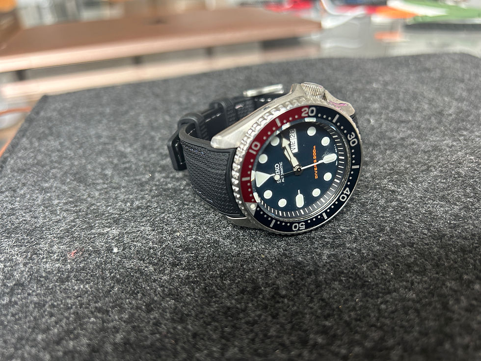 Thumbnail: 22mm BLACK Rubber Sailcloth BLACK/BLUE Stitch SEIKO
