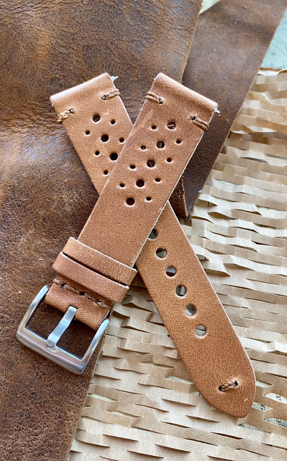 Thumbnail: TAN/BEIGE vegetable tanned leather strap TAN stitch