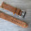 Thumbnail: BROWN Suede Vintage Leather strap band DARK GREEN stitch