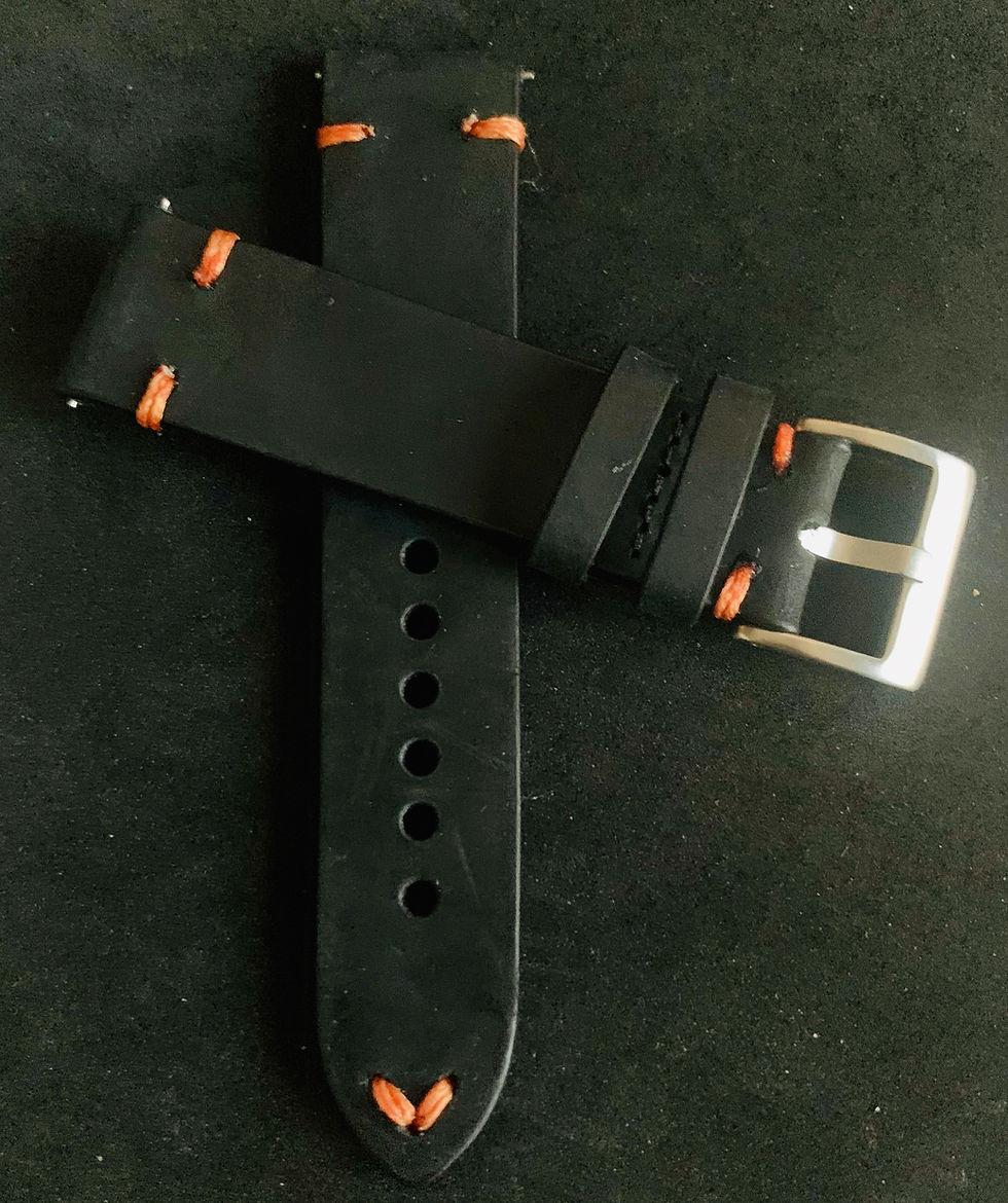 Thumbnail: Black Thick, Crazy Horse Leather watch strap - Orange Stitching
